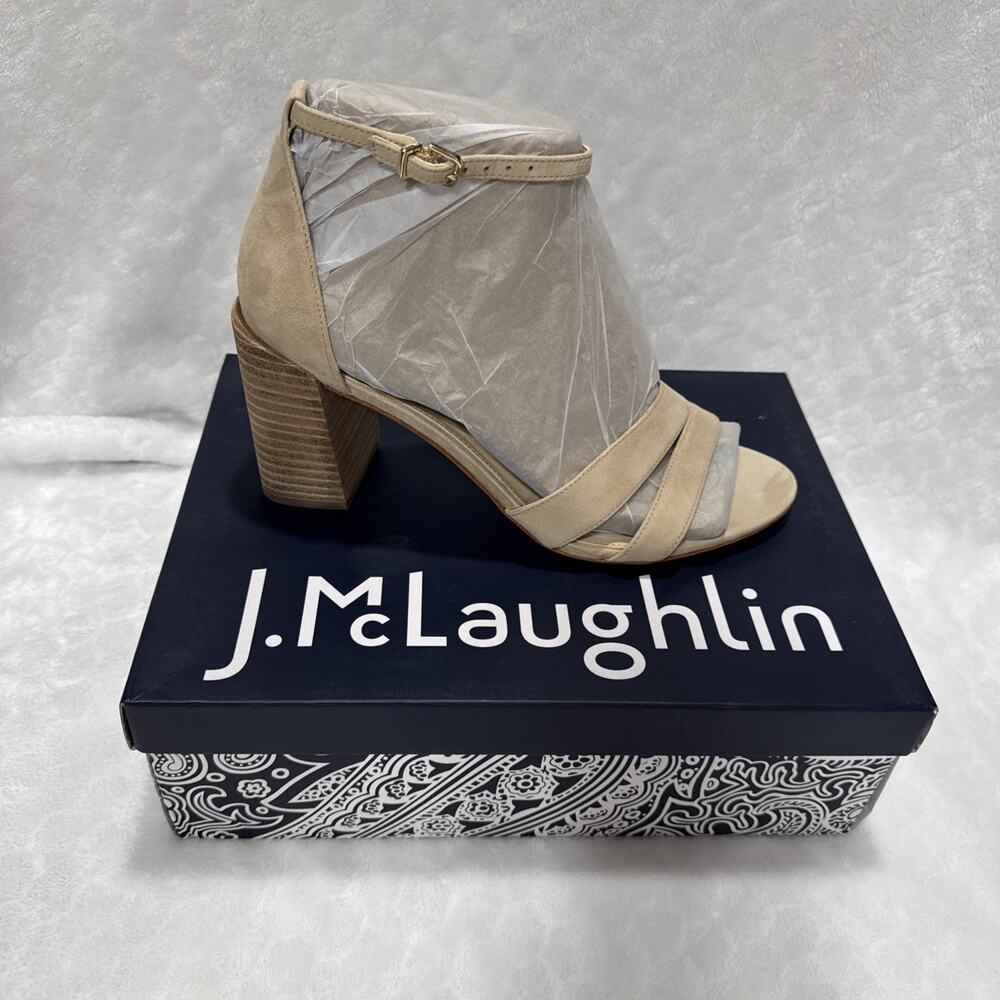 J.McLaughlin Shauna Suede Golden Tan Stacked Block Heel Sandals Shoe Sz US 9.5M